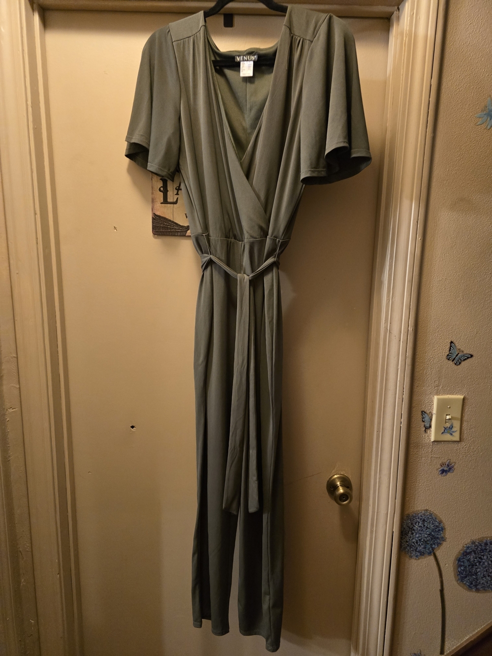 VENUS Olive Green Wrap Jumpsuit with Tie Waist